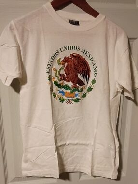 Gildan White Tee with Multicolor Mexican Coat of Arms